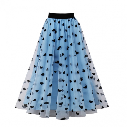 Fashion Blue Victorian Gothic Double Layered Elastic Band High Waist Skirt N22738