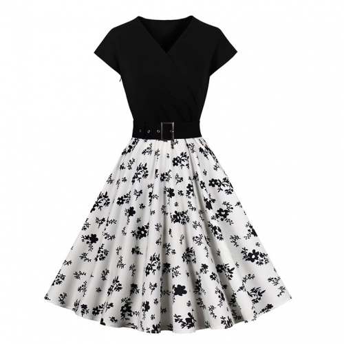 Fashion Surplice Neckline Flutter Sleeve High Waist Ruffle Hem Daily Swing Dress N22737