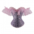 Gothic Blue Pink Plastic Boned Ruffles Off-shoulder Strapless Body Shaper Overbust Corset N22699