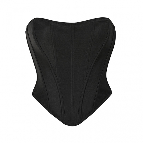 Retro Fantasies Black Backless Strapless 11 Plastic Bones Zipper Underbust Corset N22678