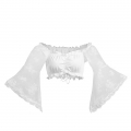Sexy White Lace Long Sleeve Off Shoulder Ruched Ruffled Crop Top N22673