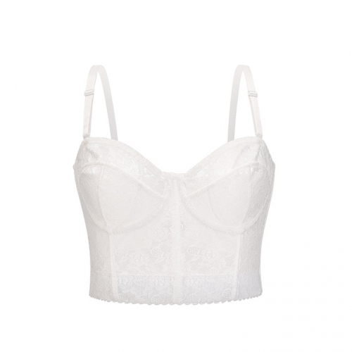 Sexy White Spaghetti Straps Underwire Cup Bustier Bra Clubwear Crop Top N22667