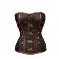 Steampunk Brown Brocade Steel Bones Strapless Body Shaper Overbust Corset N22666