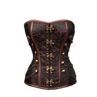 Steampunk Brown Brocade Steel Bones Strapless Body Shaper Overbust Corset N22666