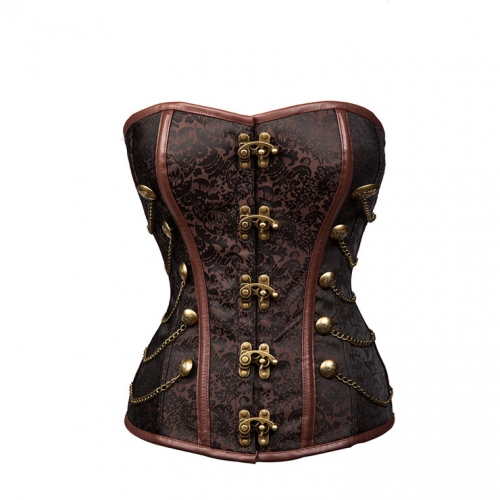 Steampunk Brown Brocade Steel Bones Strapless Body Shaper Overbust Corset N22666