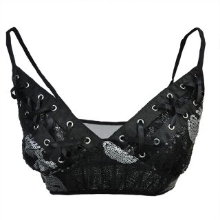 Sexy Gothic Black Spaghetti Straps Low-bra Clubwear Bra Top N22643