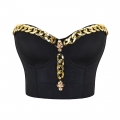 Sexy Black Spaghetti Straps Golden Chain Bustier Bra Corset Clubwear Crop Top N22632