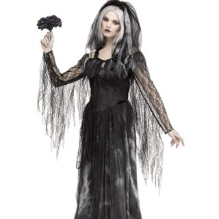Black Printed Lace Evil Ghost Dress Adult Vampire Halloween Costume N22581