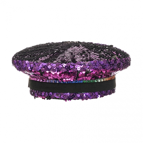 Fashion Purple Rivets and Sequins Nightclub Masquerade Cosplay Halloween Costume Top Hat J22562