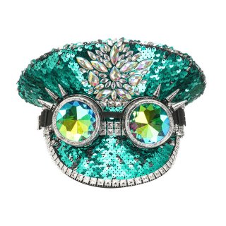Fashion Green Rivets and Sequins Nightclub Masquerade Cosplay Halloween Costume Top Hat J22561