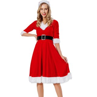 Elegant Red Santa Baby Velvet Holiday Midi Dress XT22537