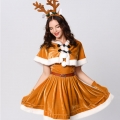 Cute Yellow Elk Animal Christmas Mini Holiday Dress XT22532