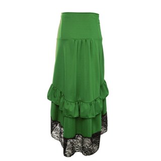 Vintage Gothic Green High Waist Button Lace Trim Ruffled High-low Skirt N22486