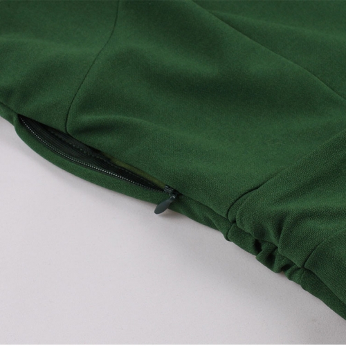 Retro Green Lapel See-through Mesh Floral Embroidered Flare Sleeve Stitching A-line Dress N22454