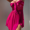 Sexy Red Spaghetti Straps Mesh Thin Babydoll Lingerie Sleepwear Dress N22439
