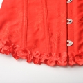 Victorian Gothic Red Brocade Plastic Boned Ruffle Waist Cincher Body Shaper Overbust Corset N22411