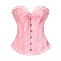 Victorian Gothic Pink Brocade Plastic Boned Ruffle Waist Cincher Body Shaper Overbust Corset N22410