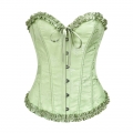 Victorian Gothic Grass Green Brocade Plastic Boned Ruffle Waist Cincher Body Shaper Overbust Corset N22409