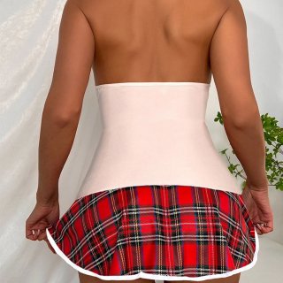 Sexy School Girl Uniform Adult Cosplay Costume Backless Bra Top Mini Pleated Skirt Set N22383