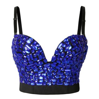 Sexy Blue Sweets Studded Gem Spaghetti Straps Bustier Bra Clubwear Crop Top N22379