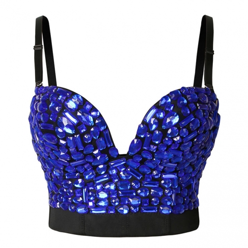 Sexy Blue Sweets Studded Gem Spaghetti Straps Bustier Bra Clubwear Crop Top N22379