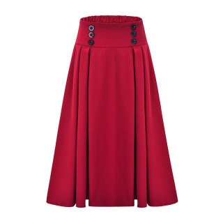 Women's Elegant Red Rubber Band Maxi Cotton Skirt N22372
