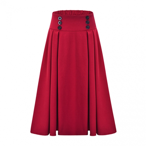 Women's Elegant Red Rubber Band Maxi Cotton Skirt N22372
