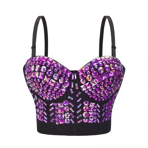 Women's Sexy Spaghetti Strap Purple Rivets Bustier Bra N22370