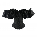Gothic Black Plastic Boned Ruffles Off-shoulder Strapless Body Shaper Overbust Corset N22349