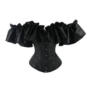 Gothic Black Plastic Boned Ruffles Off-shoulder Strapless Body Shaper Overbust Corset N22349
