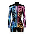 Multi Colored Bones 3D Printed High Neck Long Bodycon Jumpsuit Halloween Costume N22344