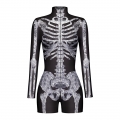 Scary Grey Skeleton 3D Digital Printed High Neck Long sleeve Shorts Bodysuit Halloween Costume N22335