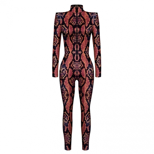 Red Robot 3D Printed Unitard Humanoid High Neck Bodysuit Halloween Cosplay Costume N22332