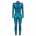 Blue Robot 3D Printed Unitard Humanoid High Neck Bodysuit Halloween Cosplay Costume N22331