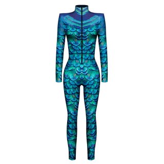 Blue Robot 3D Printed Unitard Humanoid High Neck Bodysuit Halloween Cosplay Costume N22331