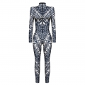 Grey Robot 3D Printed Unitard Humanoid High Neck Bodysuit Halloween Cosplay Costume N22330