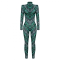 Green Robot 3D Printed Unitard Humanoid High Neck Bodysuit Halloween Cosplay Costume N22329