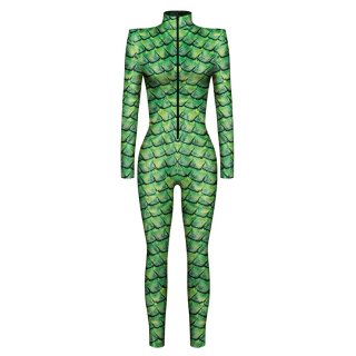 Green Robot 3D Printed Unitard Humanoid High Neck Bodysuit Halloween Cosplay Costume N22327
