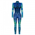 Blue Robot 3D Printed Unitard Humanoid High Neck Bodysuit Halloween Cosplay Costume N22326