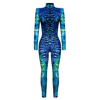 Blue Robot 3D Printed Unitard Humanoid High Neck Bodysuit Halloween Cosplay Costume N22326