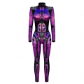 Purple Robot 3D Printed High Neck Long Bodycon Jumpsuit Halloween Costume N22322