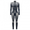 Scary White Bone 3D Digital Printed Unitard Skeleton High Neck Bodysuit Halloween Costume N22321
