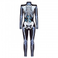 Scary Blue Bone 3D Digital Printed Unitard Skeleton High Neck Bodysuit Halloween Costume N22319