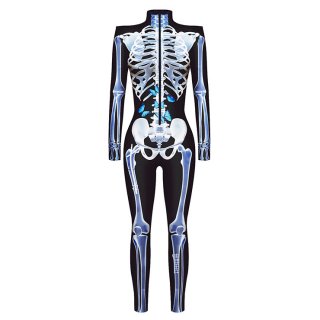 Scary Blue Bone 3D Digital Printed Unitard Skeleton High Neck Bodysuit Halloween Costume N22319