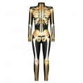 Scary Gold Bone 3D Digital Printed Unitard Skeleton High Neck Bodysuit Halloween Costume N22318