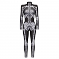 Scary Grey Bone 3D Digital Printed Unitard Skeleton High Neck Bodysuit Halloween Costume N22317