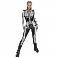Scary White Bone 3D Digital Printed Unitard Skeleton High Neck Bodysuit Halloween Costume N22316