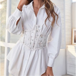 Fashion Spinning Embroidery Back Lace-up Elastic Wide Girdle Belt N22314