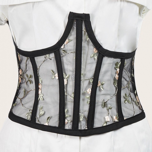 Fashion Spinning Embroidery Back Lace-up Elastic Wide Girdle Belt N22313