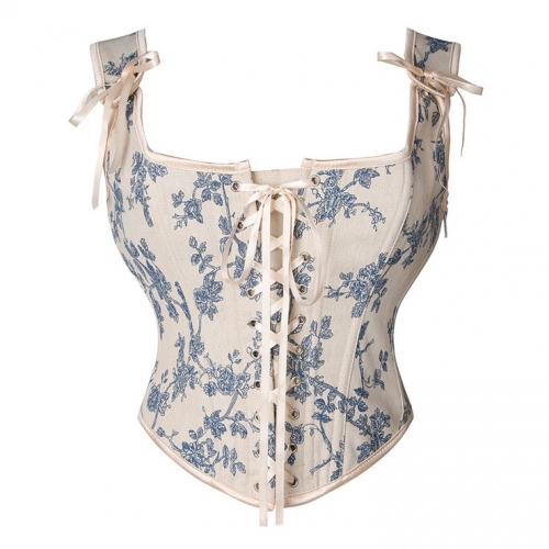 Steampunk Style Blue Zipper Wid Straps Lace Up Bustier Vest Corset N22292